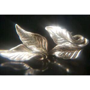 Vintage Clip On DANECRAFT Double Leaf 925 Sterling Silver Scandinavian Inspired